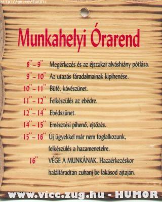 Munkahelyi órarend